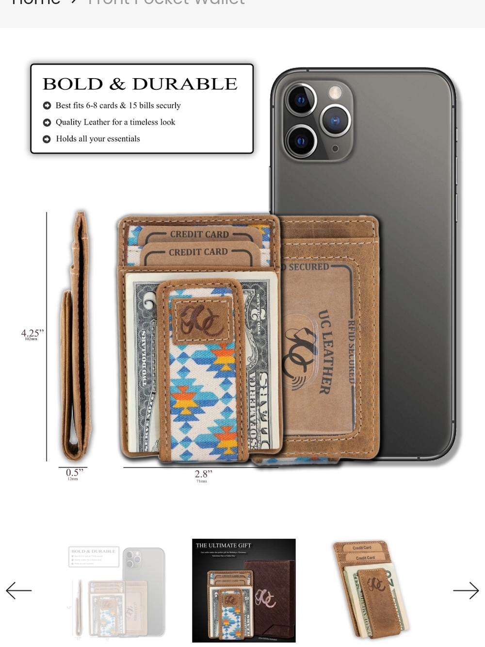 Compact Blue Patterned Card & Cash Wallet - Picture 2 of 4